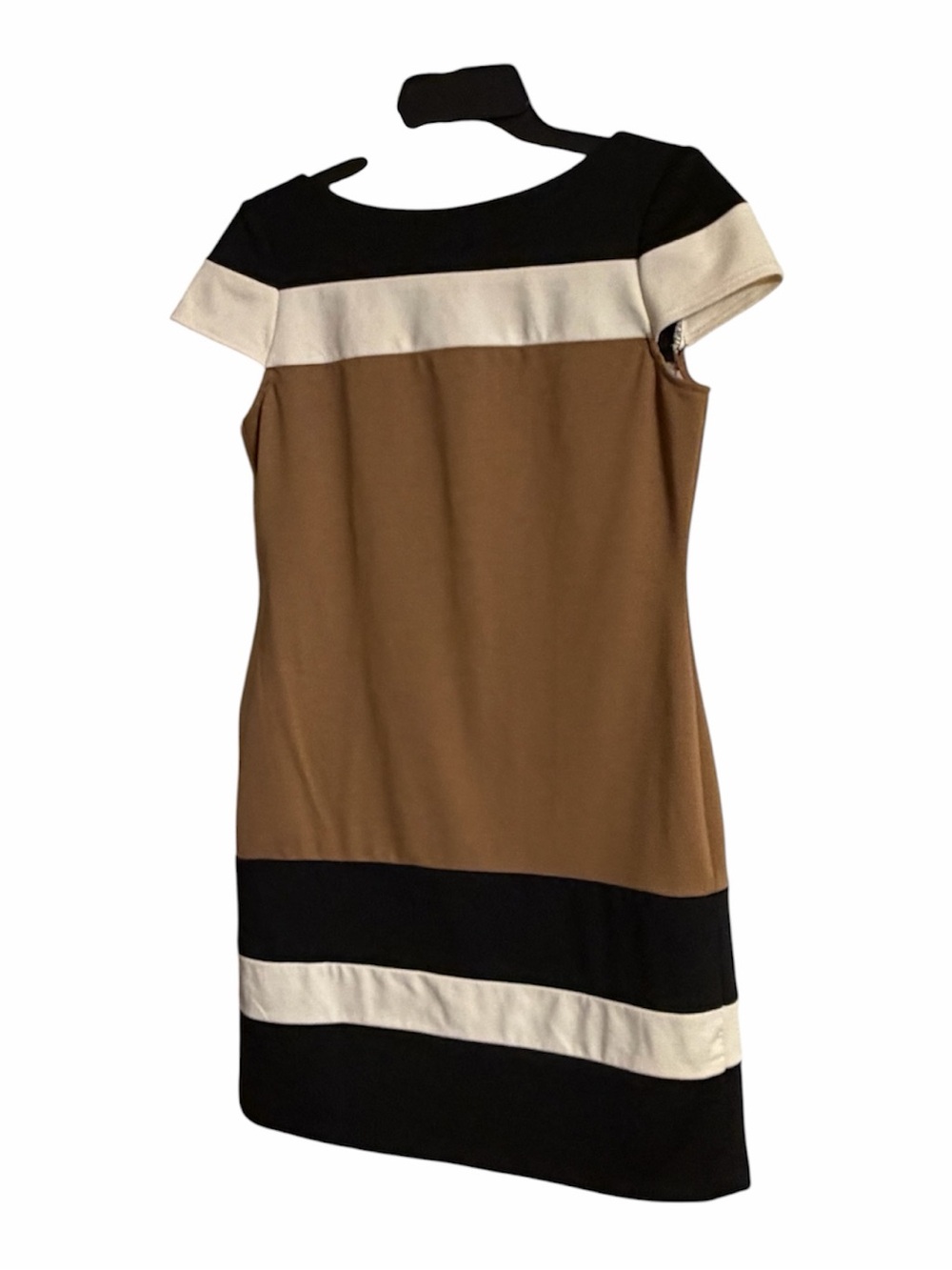 Nine West Brown, Black & Cream Colorblock Cap-Sleeve Shift Dress Size 4